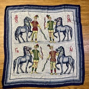 Vintage Hermès Mosaïque silk scarf Les Auriges designed by Hugo Grygkar Blue 34”
